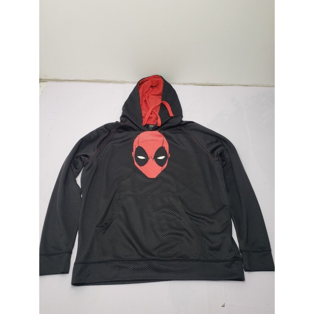 Marvel Comics Men’s Deadpool Black/Red Mesh Pullover Hoodie Sweatshirt Size L